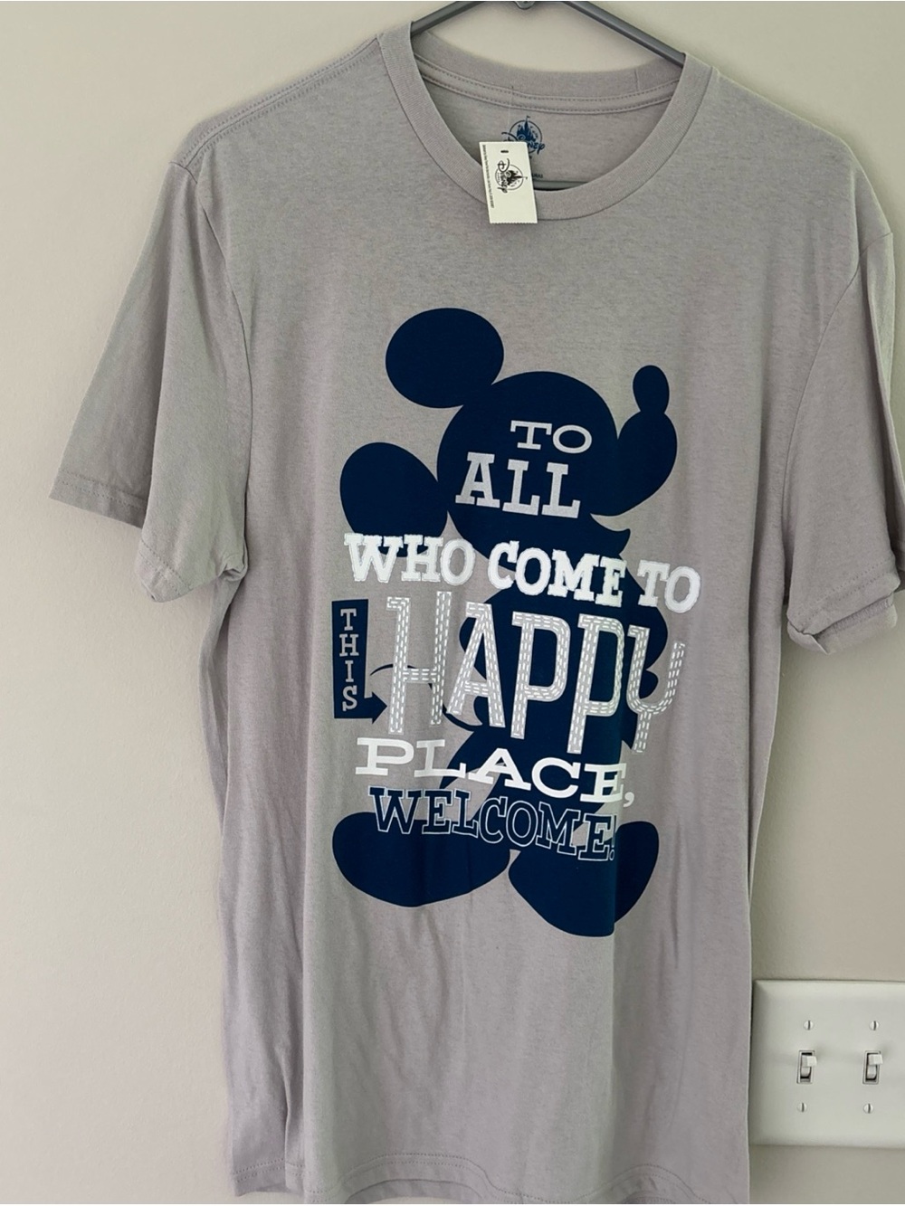 Disney Gray Short Sleeve T‑Shirt with Navy Mickey Graphic